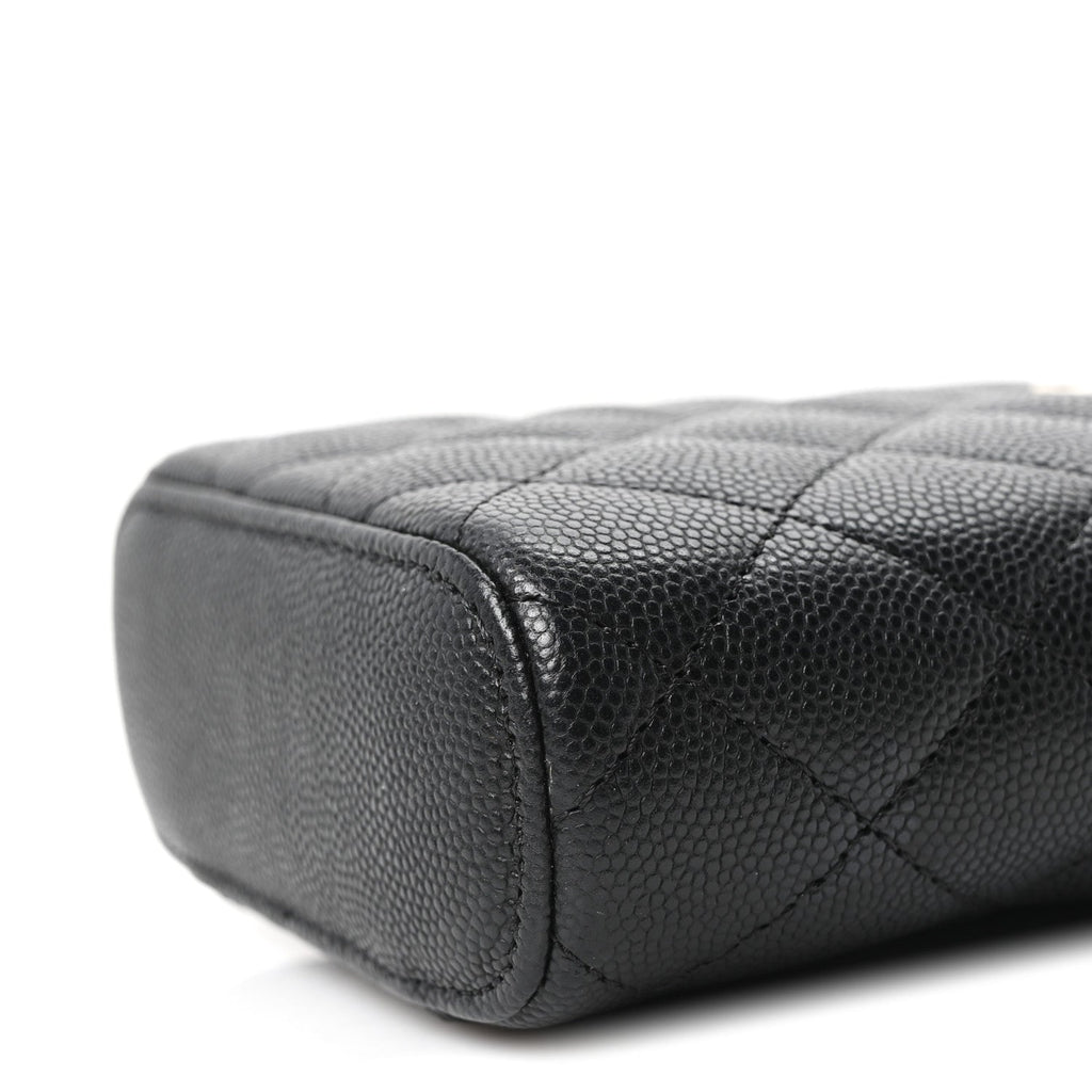 Caviar Quilted Small Vertical Coco Beauty Vanity Case With Chain Black
