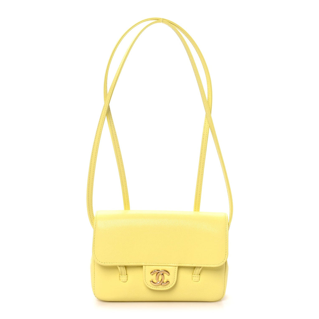 Shiny Caviar Mini Preppy Coco Shoulder Bag Light Yellow