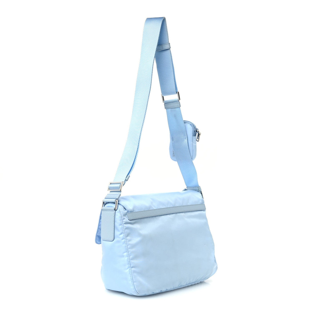 Re-Nylon Vela Saffiano Pocket Double Buckle Messenger Shoulder Bag Celeste