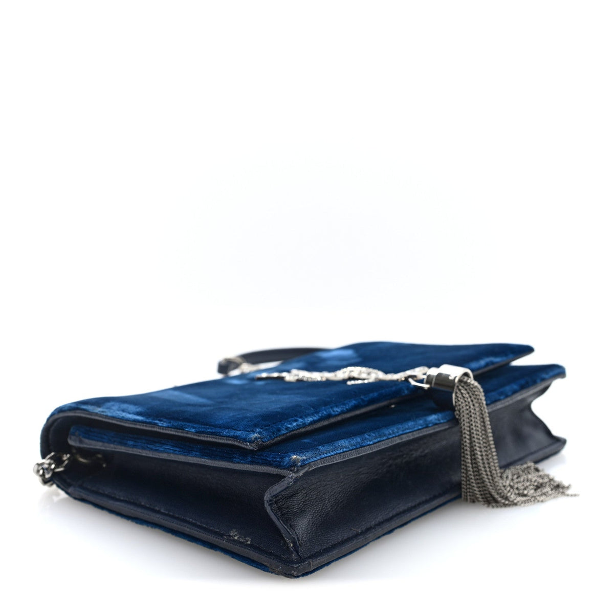 Velvet Crystal Monogram Kate Tassel Chain Wallet Blue