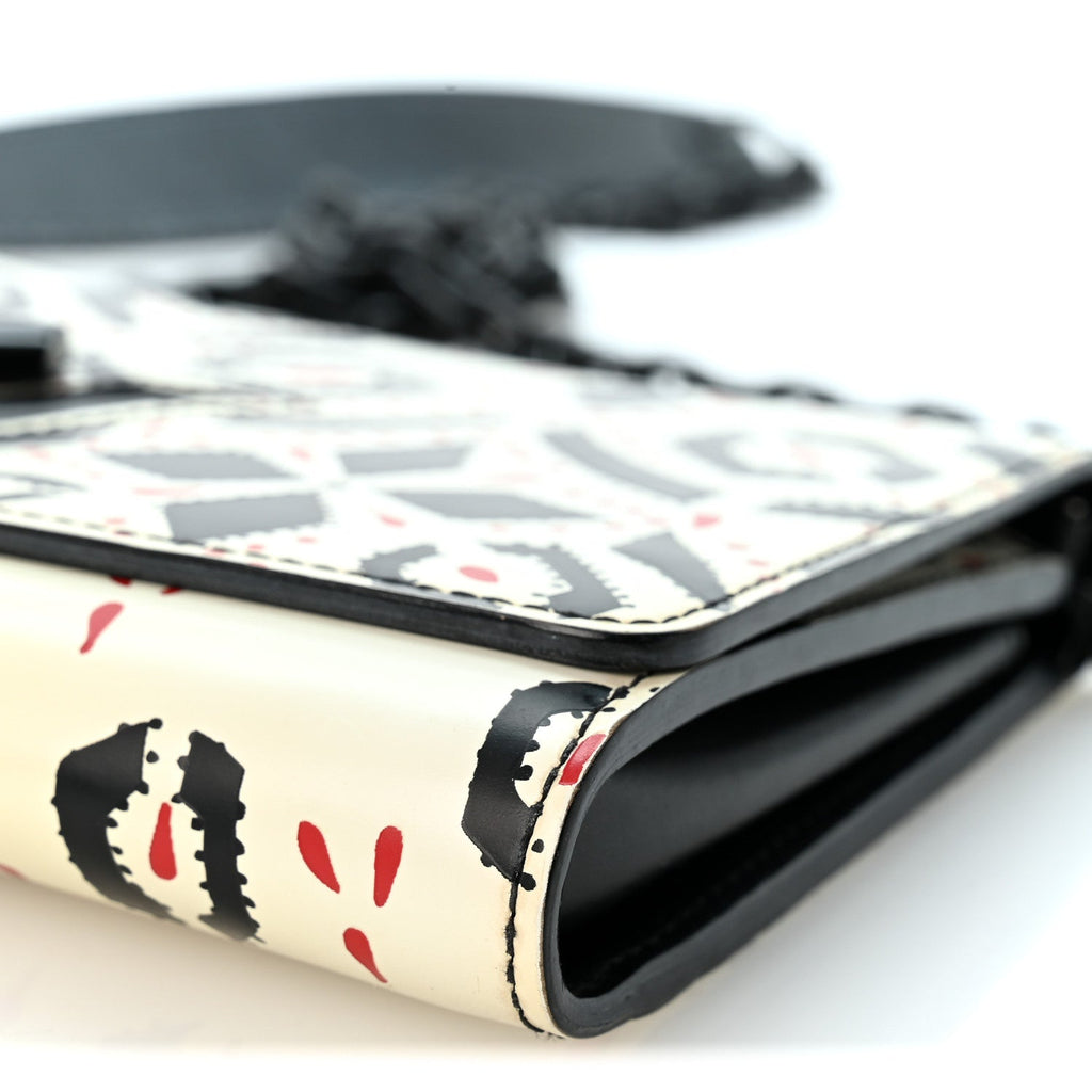 Calfskin Graphic Print Twist Chain Wallet White Black White Black