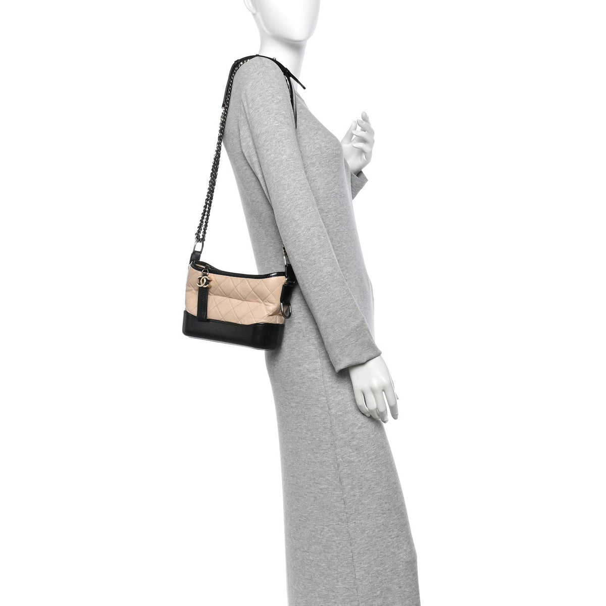 Aged Calfskin Quilted Small Gabrielle Hobo Beige Black