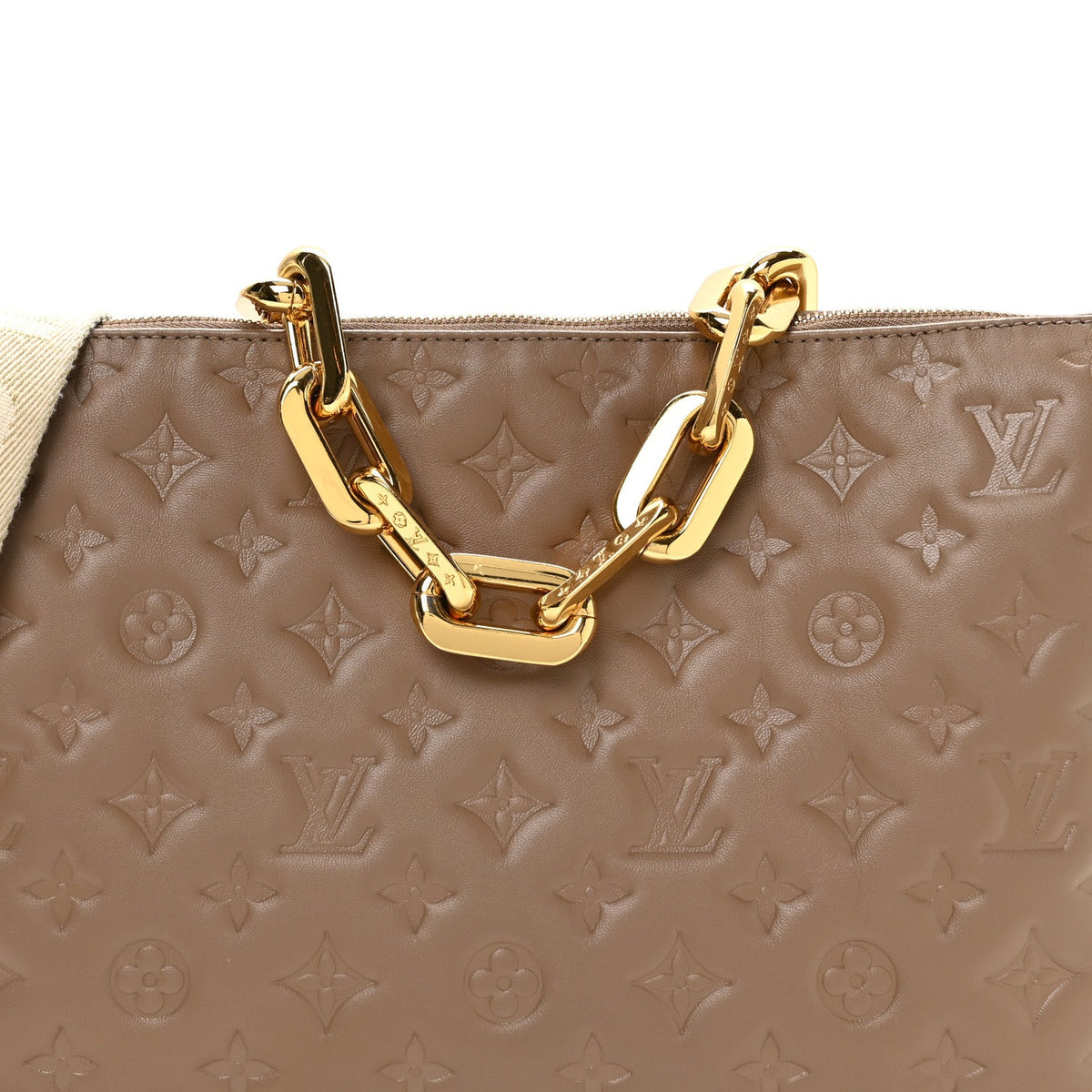 Lambskin Embossed Monogram Coussin MM Taupe