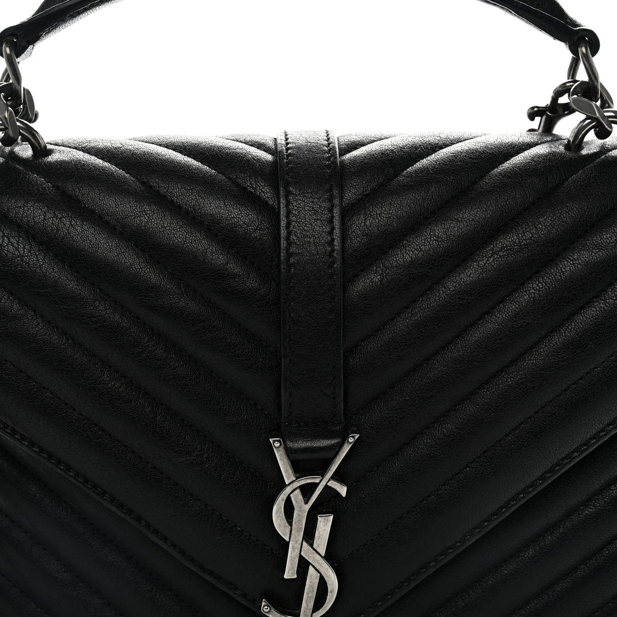 Sheepskin Matelasse Chevron Monogram Medium College Bag Black