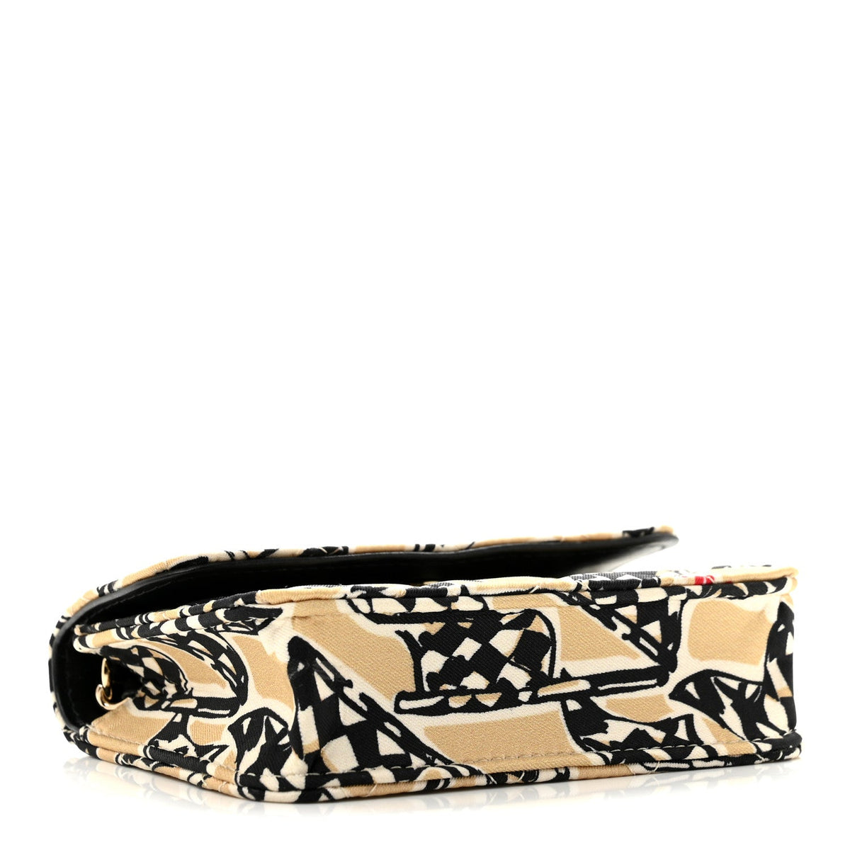 Canvas Check Flag Printed CC Clutch With Chain Beige Multicolor