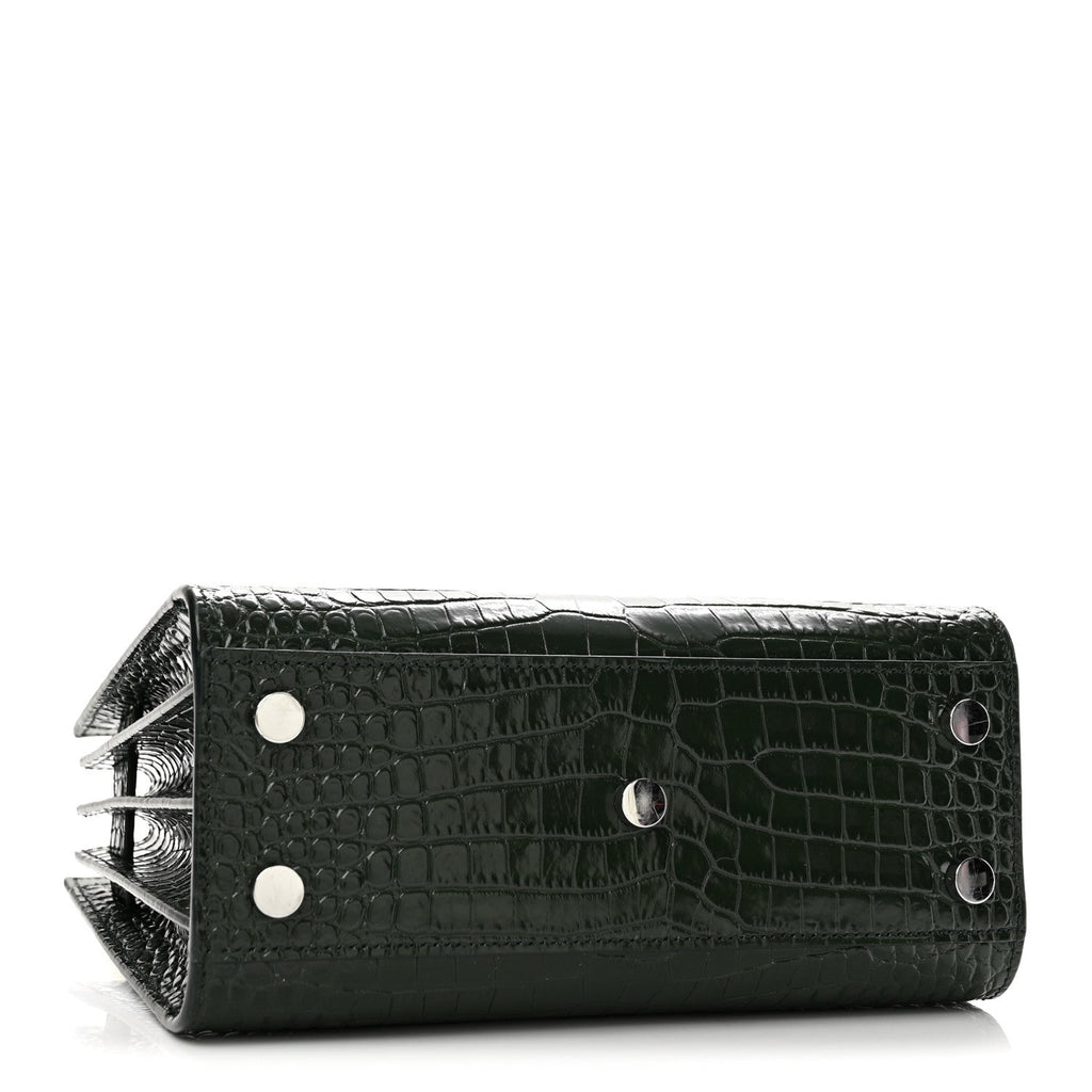 Calfskin Crocodile Embossed Nano Sac De Jour Dark Green