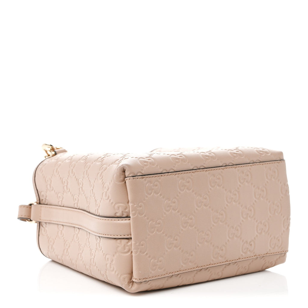 GG Calfskin Embossed Emblem Small Bucket Bag Taupe