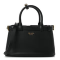 Soft Grain Calfskin Small Double Belt Tote Black