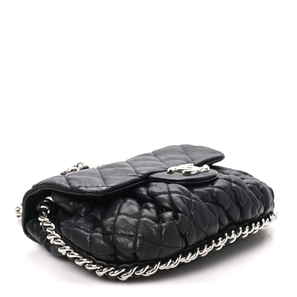 Washed Lambskin Quilted Mini Chain Around Messenger Black