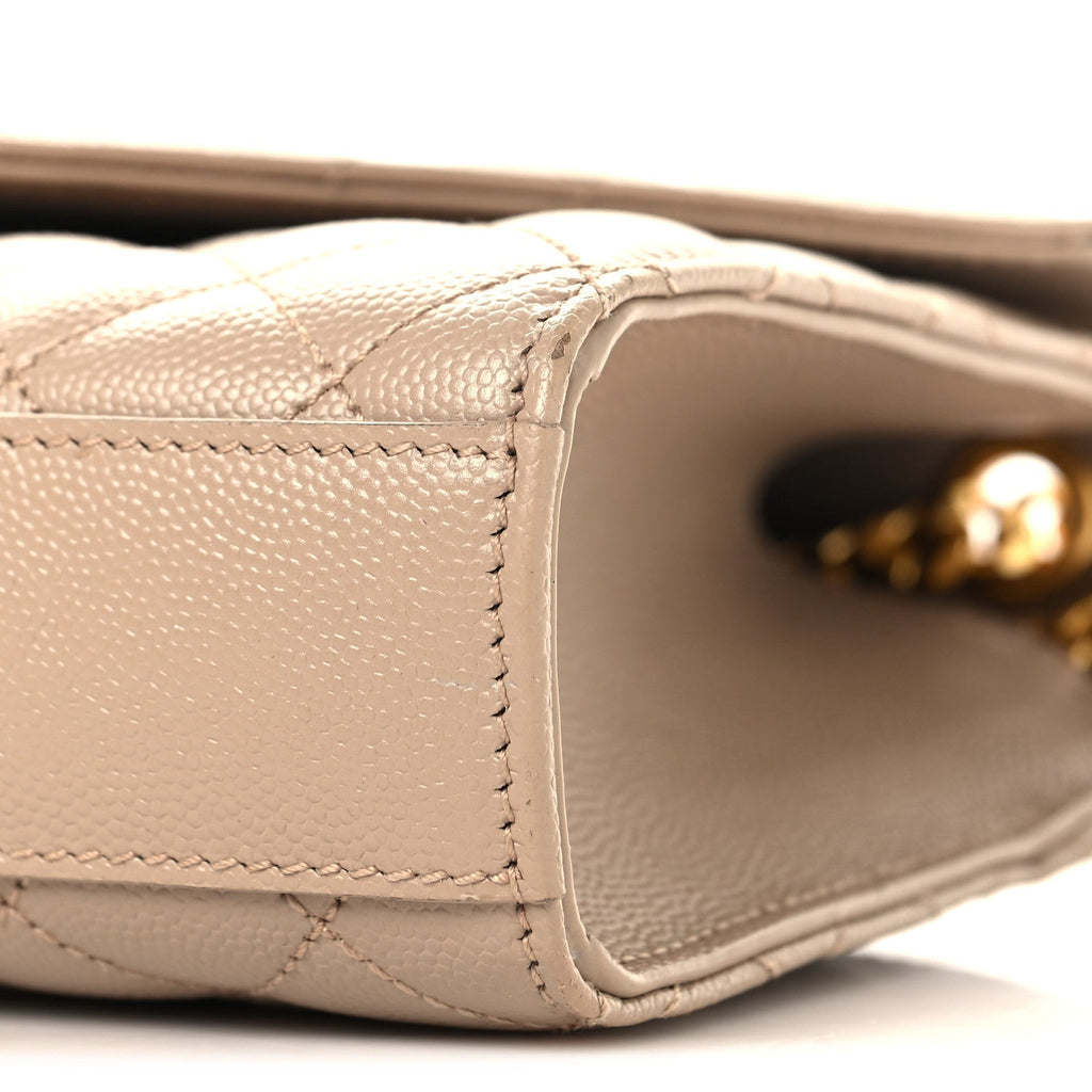 Grain De Poudre Textured Mixed Matelasse Triquilt Small Monogram Satchel Dark Beige