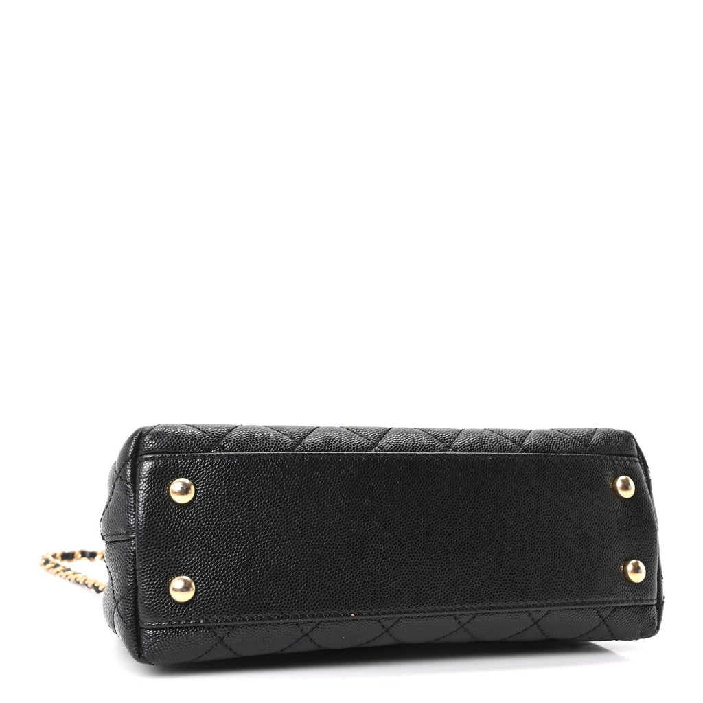 Caviar Quilted Mini Coco Chain Handle Flap Black