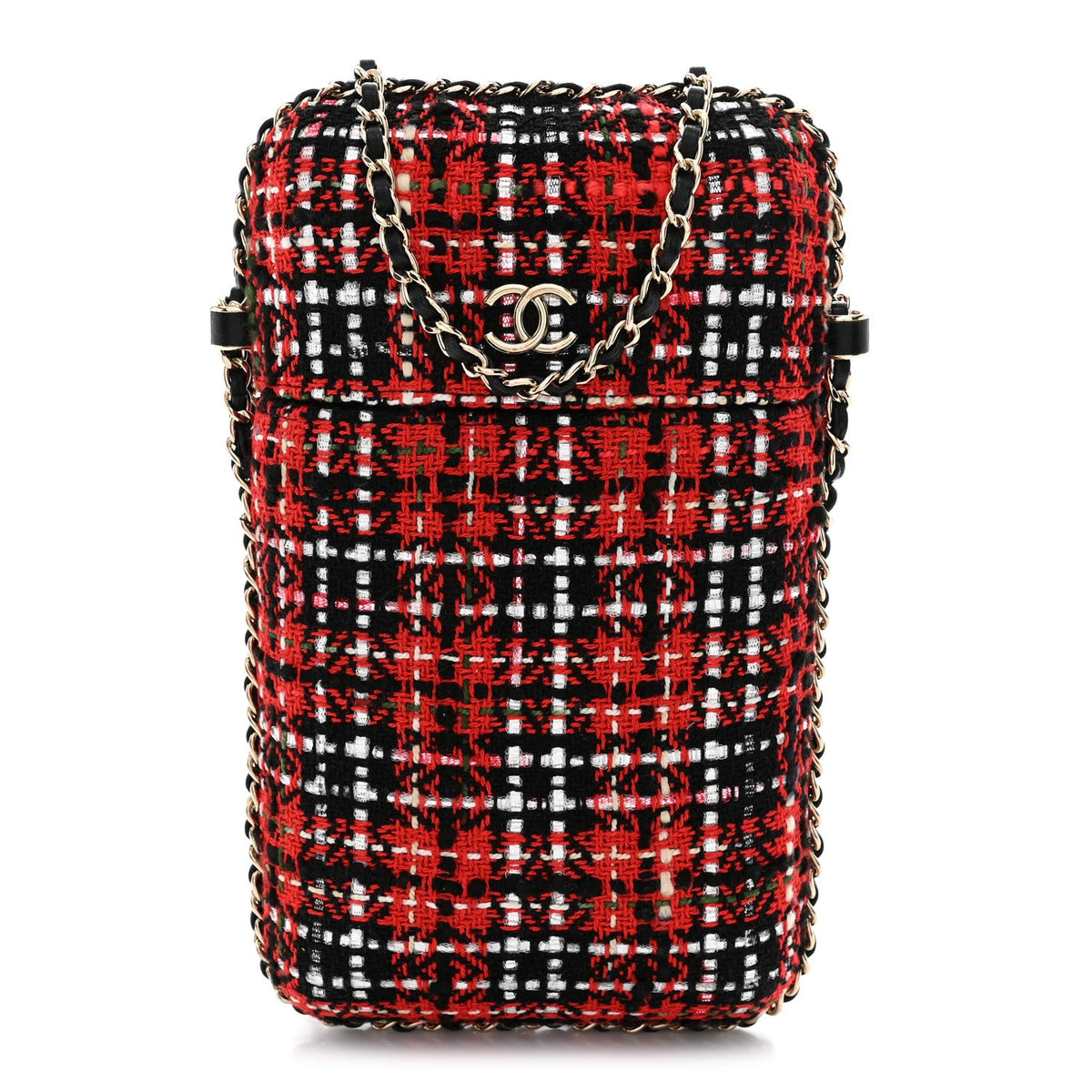 Tweed Chain Around Phone Holder Red Multicolor