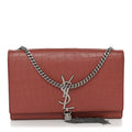 Calfskin Crocodile Embossed Medium Classic Monogram Kate Tassel Satchel Pink