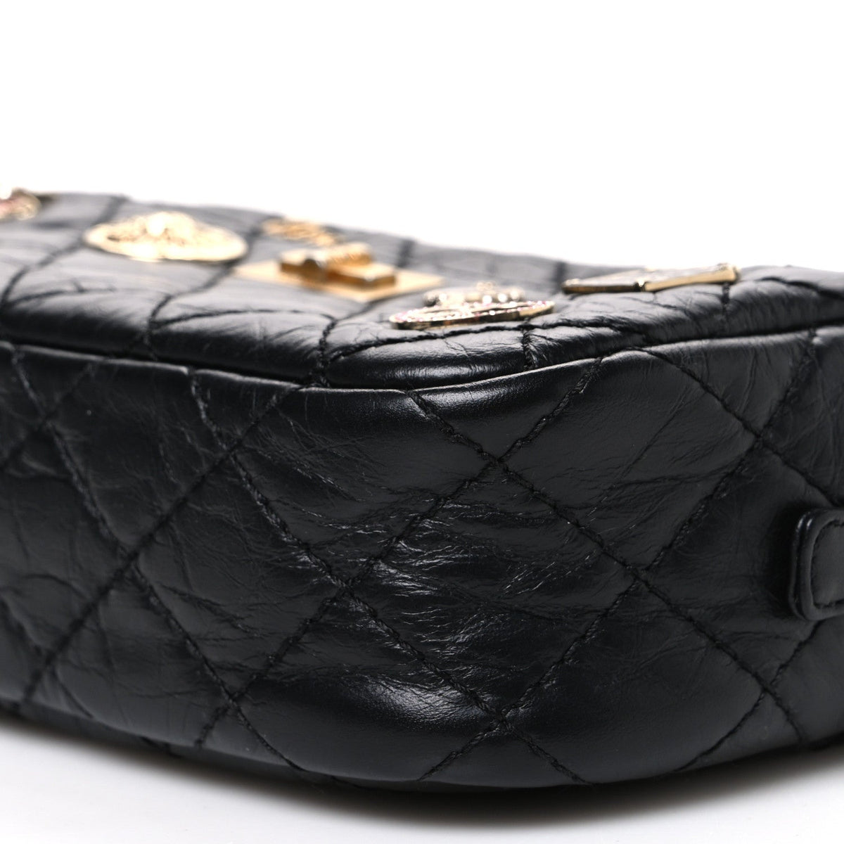 Aged Calfskin Quilted Mini Lucky Charm Reissue Camera Case Black
