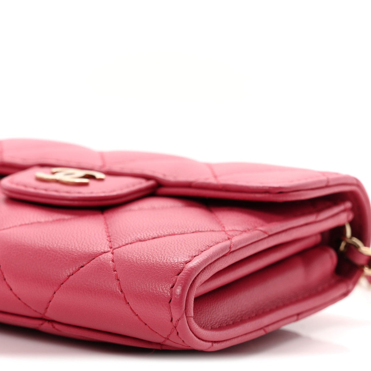 Lambskin Quilted Flap Card Holder On Chain Pink