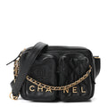 Calfskin Quilted Large Camera Case Black