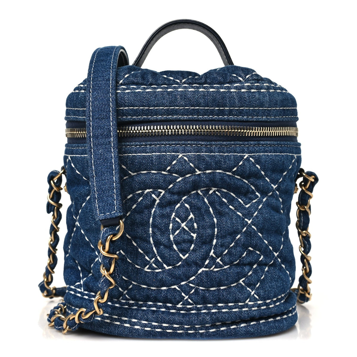 Denim Quilted Denim Trip Vanity Cosmetic Case Blue
