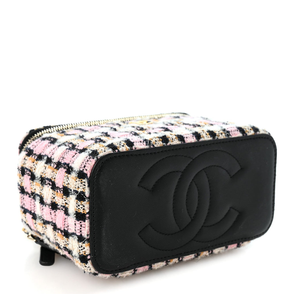 Tweed Pearl Crush Small Vanity Case With Chain Pink Multicolor