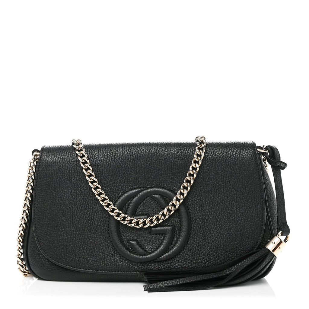 Pebbled Calfskin Medium Soho Flap Crossbody Black
