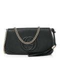 Pebbled Calfskin Medium Soho Flap Crossbody Black