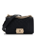 Caviar Quilted Small Boy Flap Navy