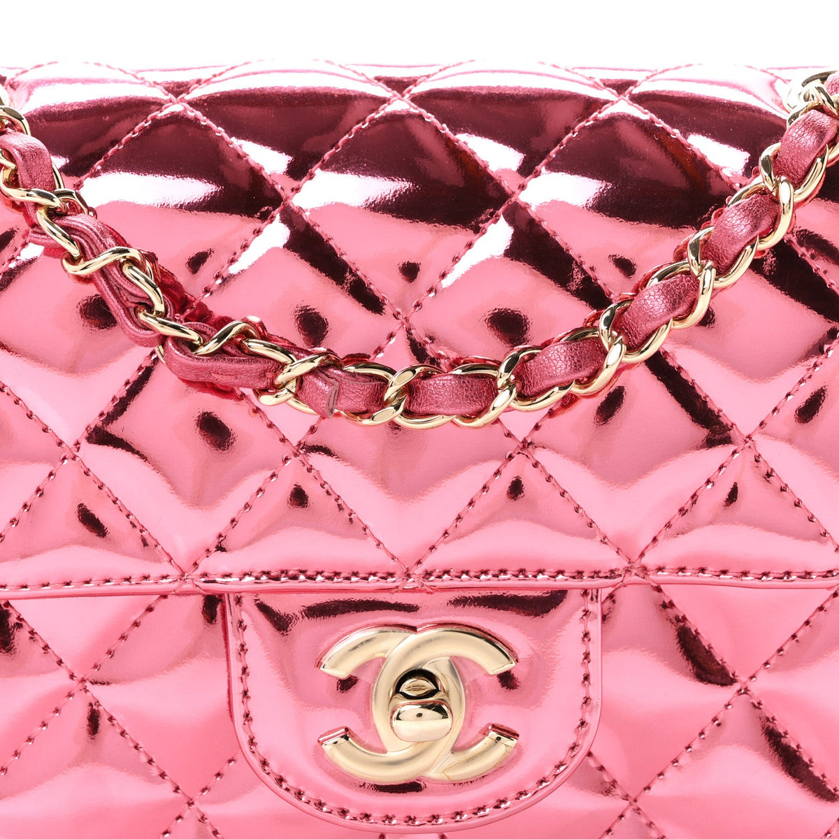 Mirror Calfskin Metallic Lambskin Quilted Hollywood Boulevard Mini Flap With Star Coin Purse Pink