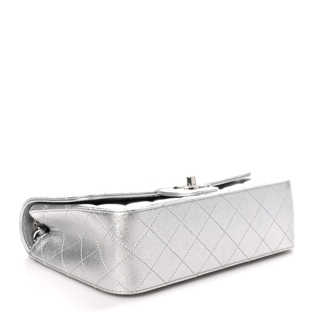 Metallic Caviar Quilted Medium CC Slide Flap Silver