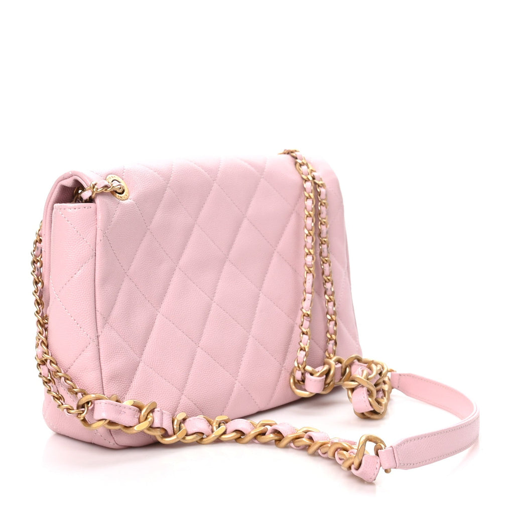 Caviar Quilted Medium Chain Flap  Light Pink