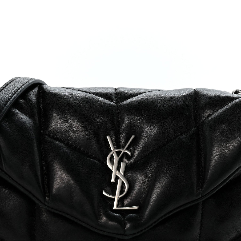 Lambskin Quilted Toy Loulou Puffer Monogram Chain Satchel Black