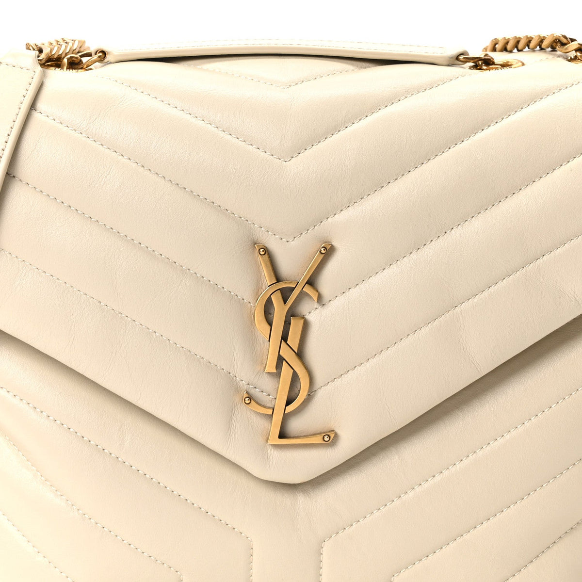 Calfskin Y Quilted Monogram Medium Loulou Chain Satchel Crema Soft