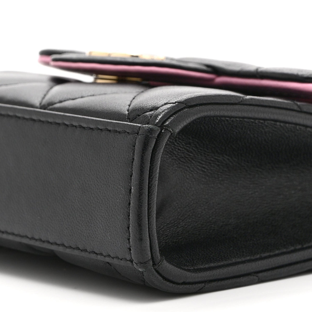 Lambskin Quilted Bi-Color Top Handle Clutch With Chain Black Pink