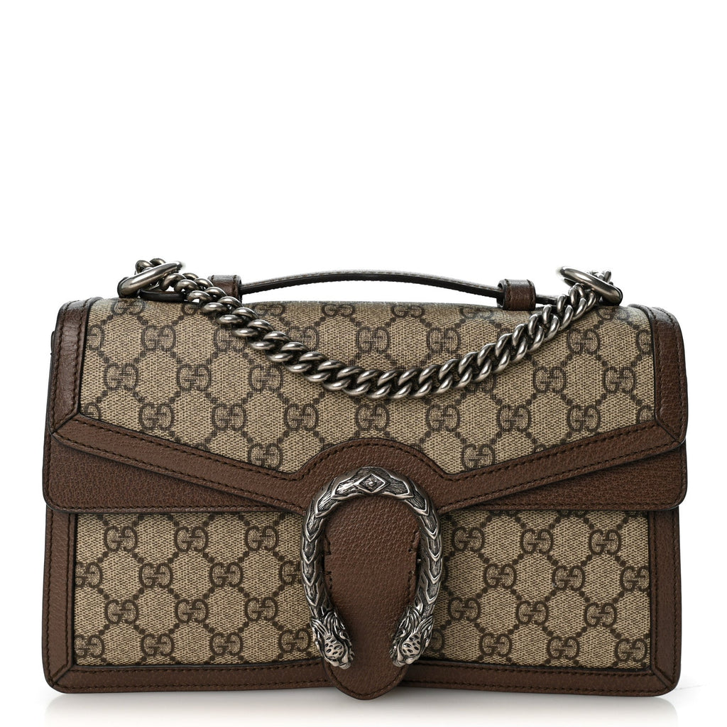 GG Supreme Monogram Textured Dollar Calfskin Top Handle Dionysus Shoulder Bag Beige Ebony New Acero