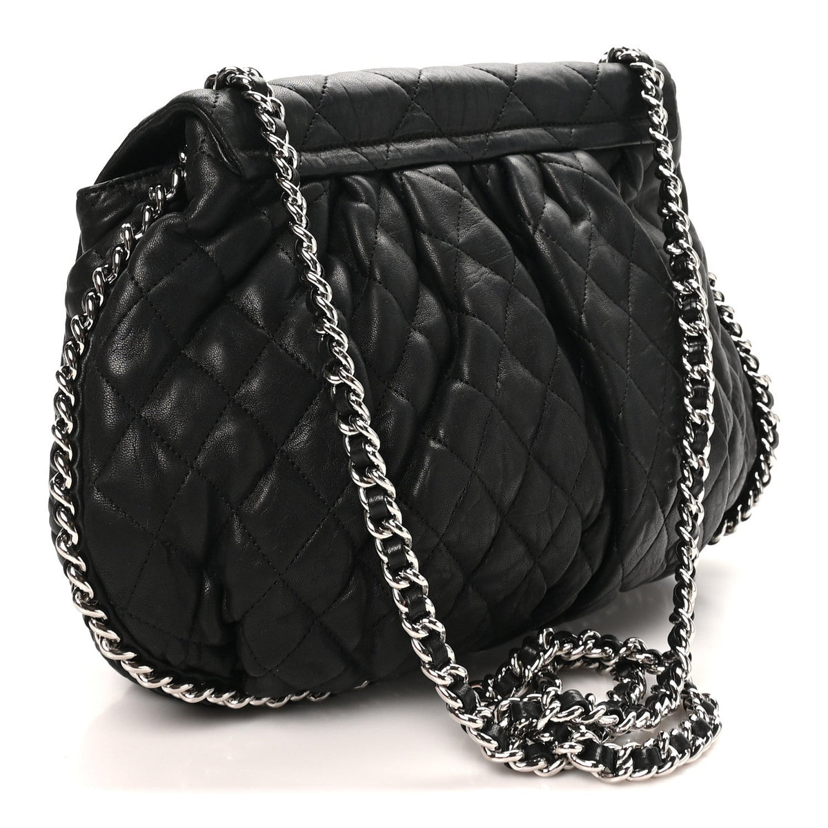 Washed Lambskin Quilted Large Chain Around Messenger Black