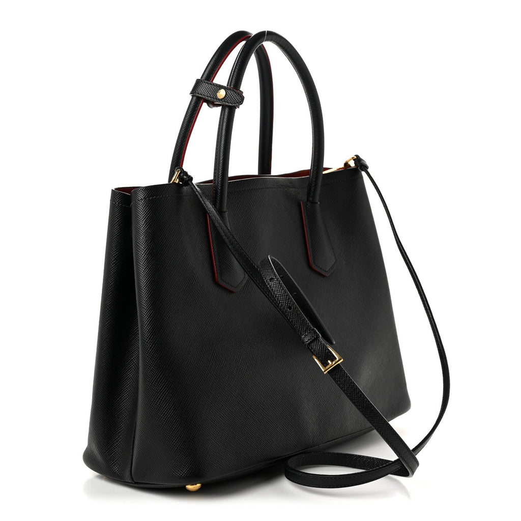 Saffiano Cuir Small Double Bag Black Fuoco