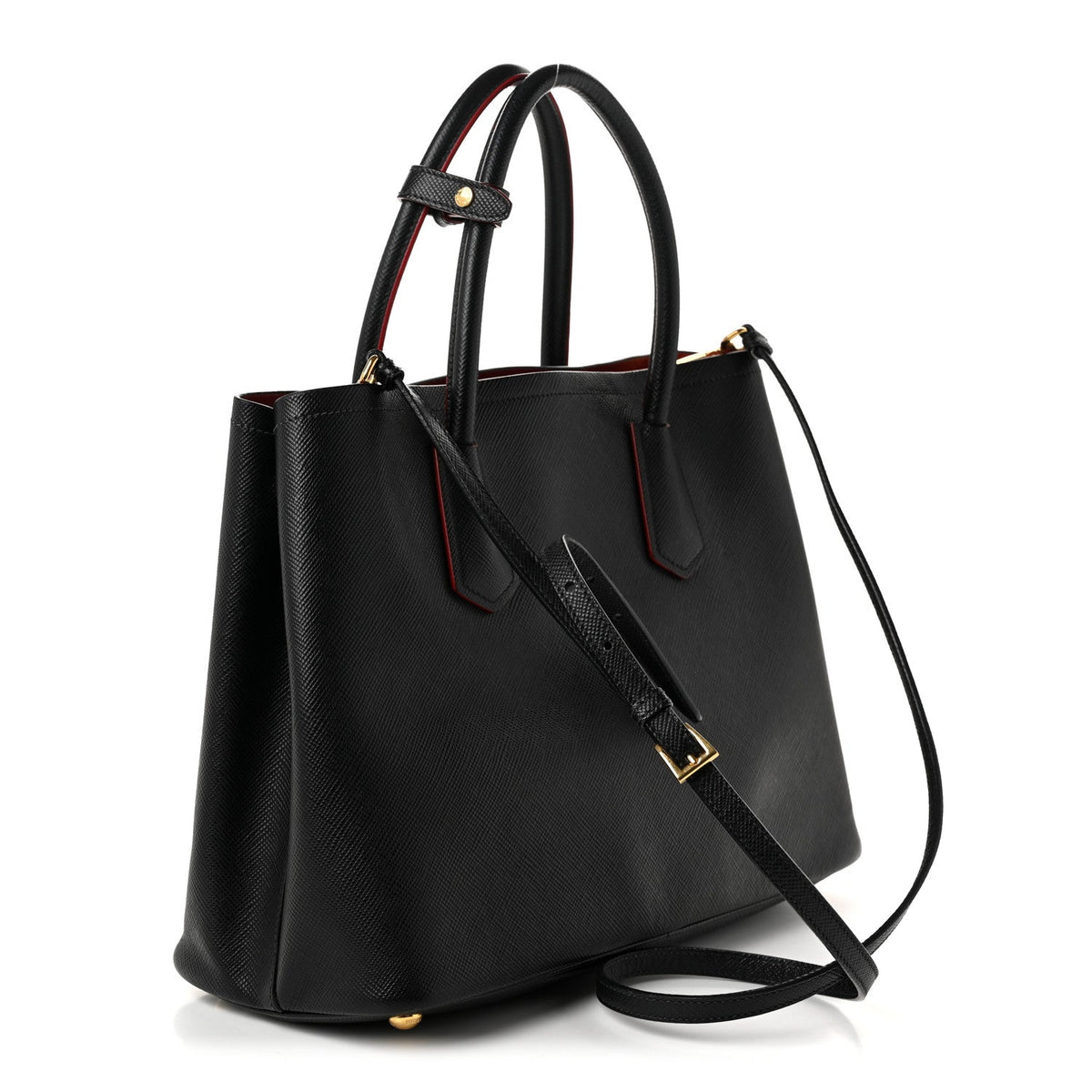 Saffiano Cuir Small Double Bag Black Fuoco