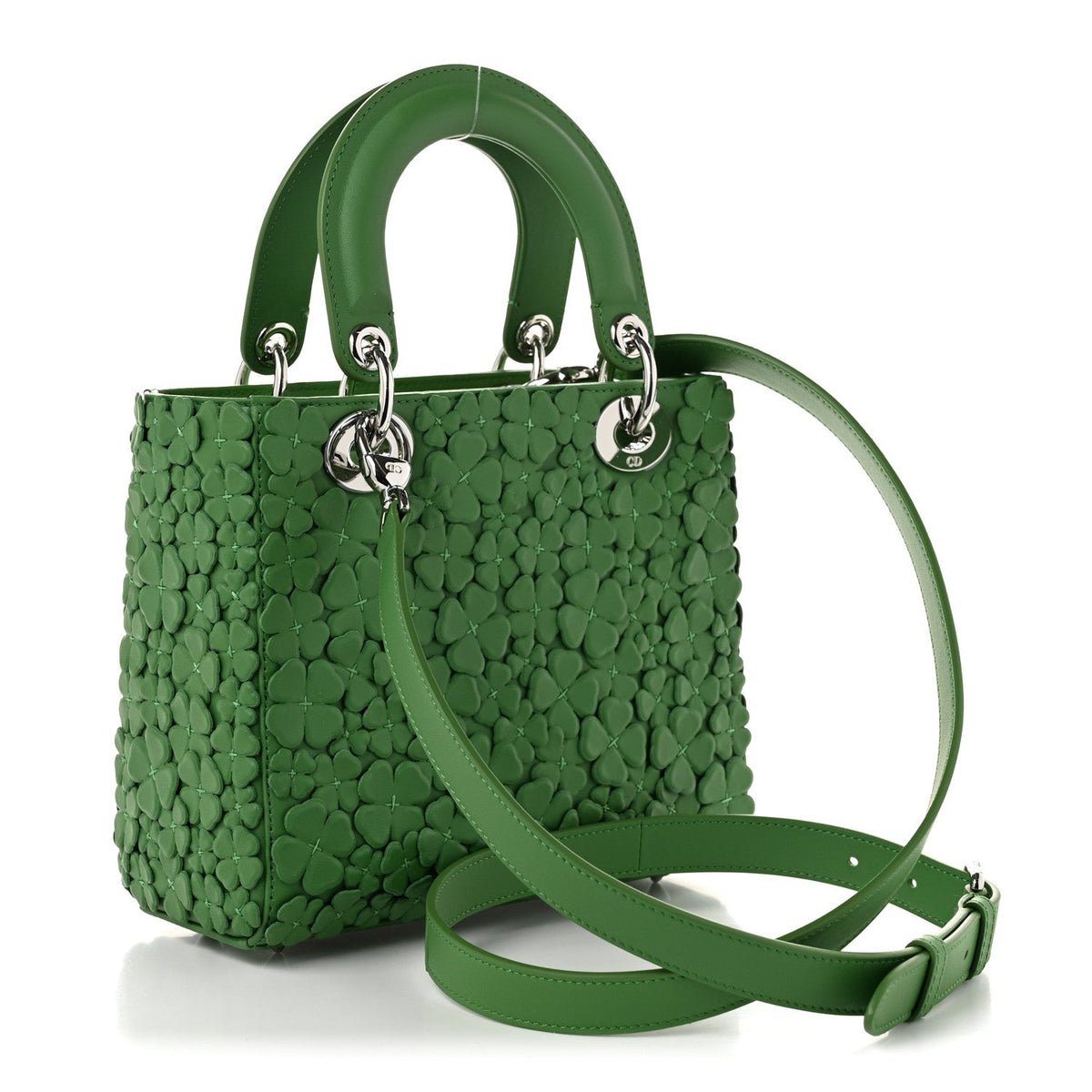 Lambskin Clover Allover Embroidered Mini Lady Dior Lucky Green