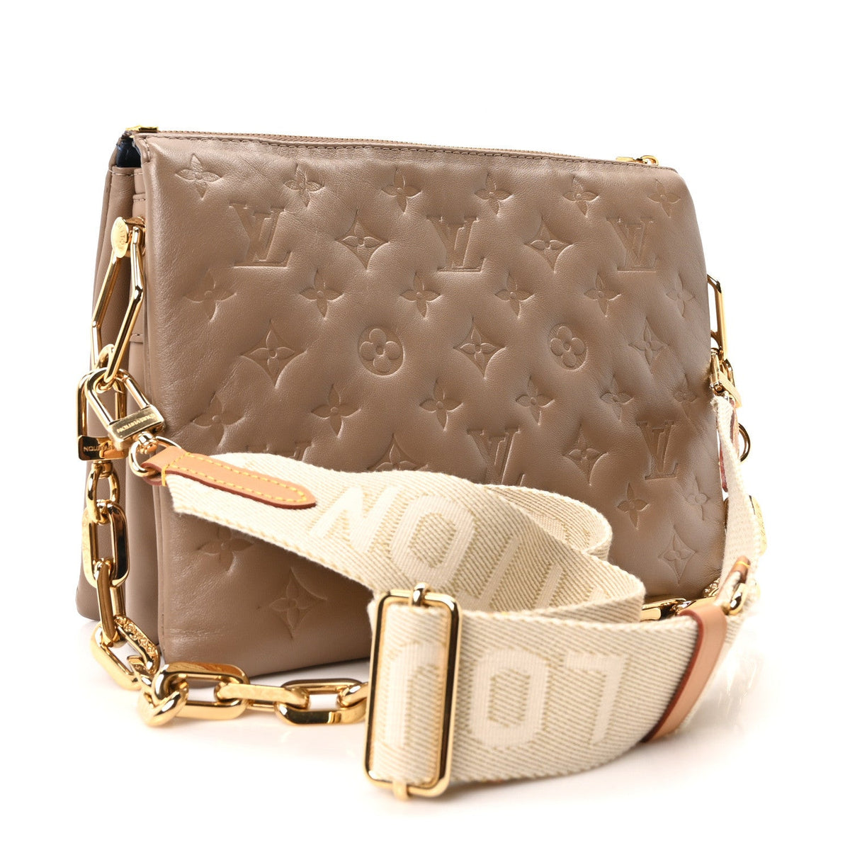 Lambskin Embossed Monogram Coussin PM Taupe