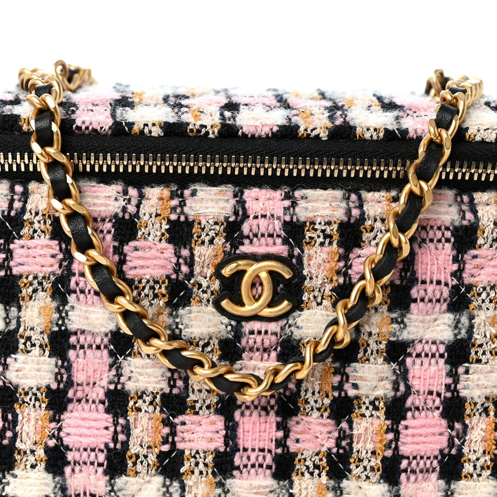 Tweed Pearl Crush Small Vanity Case With Chain Pink Multicolor