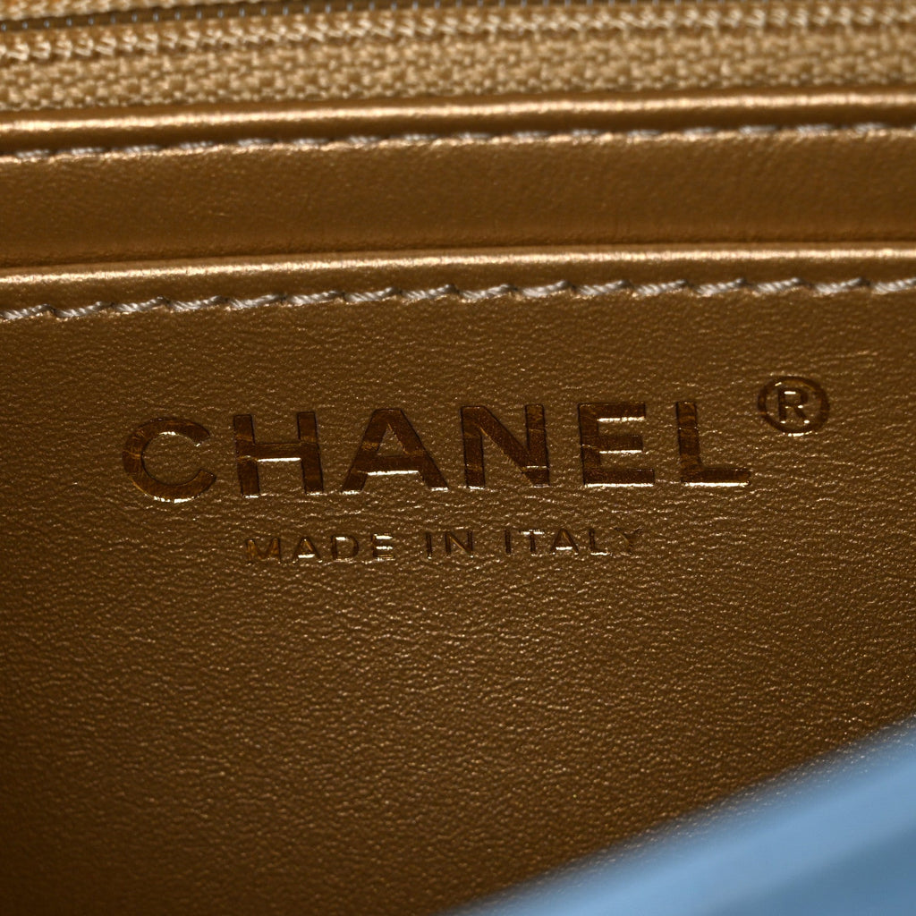 Lambskin Quilted Mini Pearl Crush Flap Light Blue