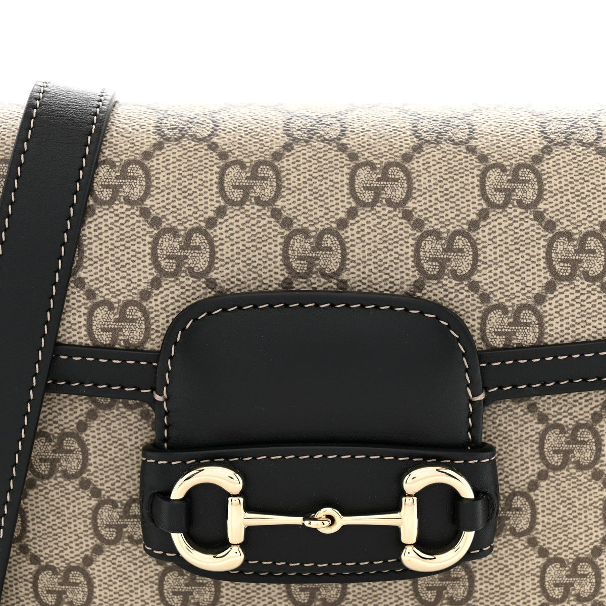 GG Supreme Monogram Horsebit 1955 Soft Small Shoulder Bag Beige Black