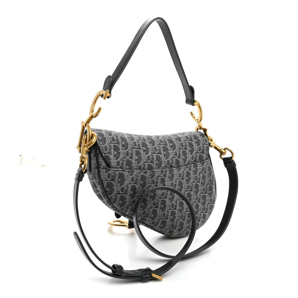 Denim Oblique Jacquard Saddle Bag With Strap Grey