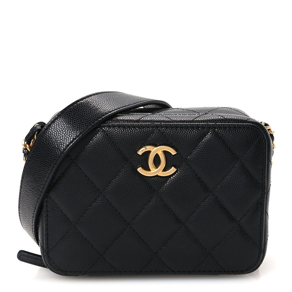 Caviar Quilted Twist Your Buttons Clutch With Chain Black