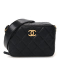 Caviar Quilted Twist Your Buttons Clutch With Chain Black