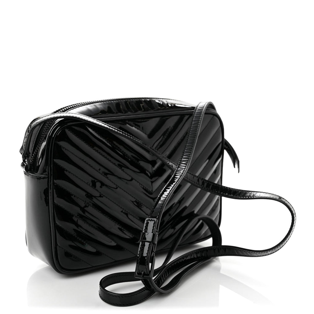 Patent Calfskin Matelasse Monogram Lou Camera Bag Black