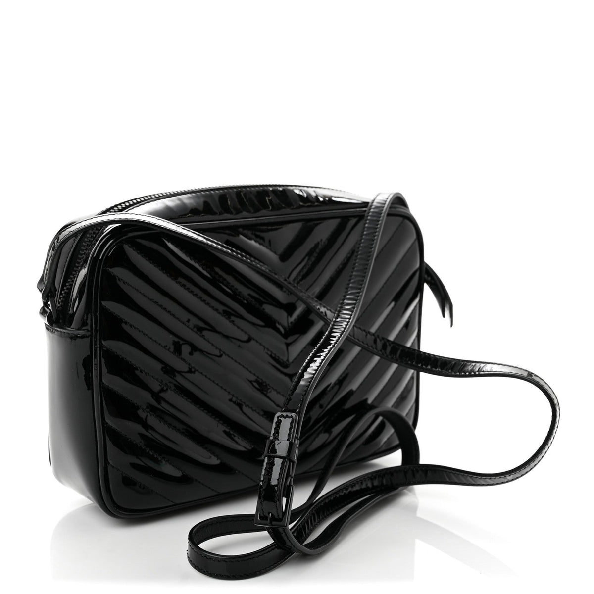 Patent Calfskin Matelasse Monogram Lou Camera Bag Black