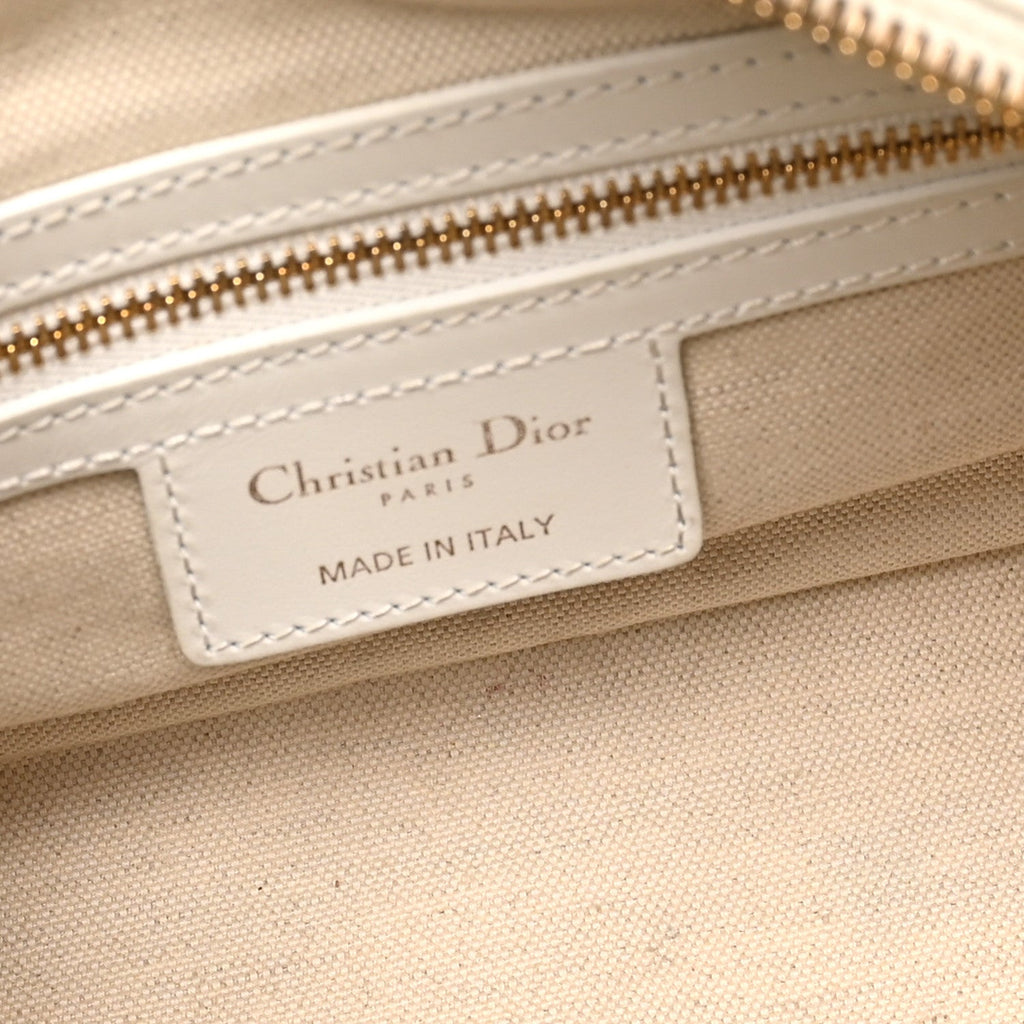 Calfskin Small Dior Vibe Zip Bowling Bag White