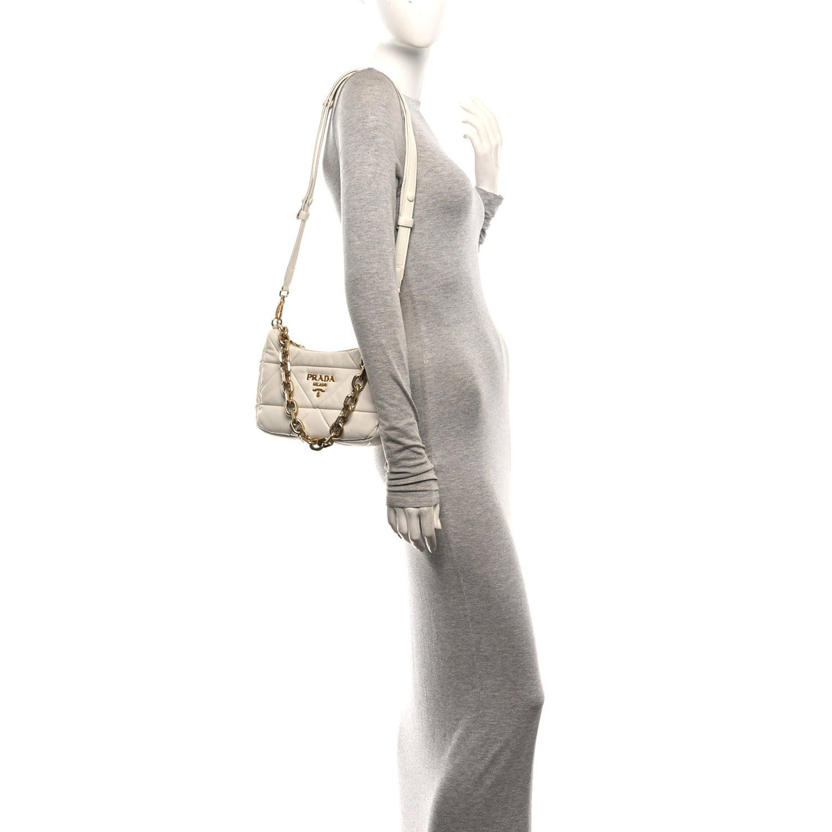 Nappa Triangle Quilted Patchwork System Bag Bianco