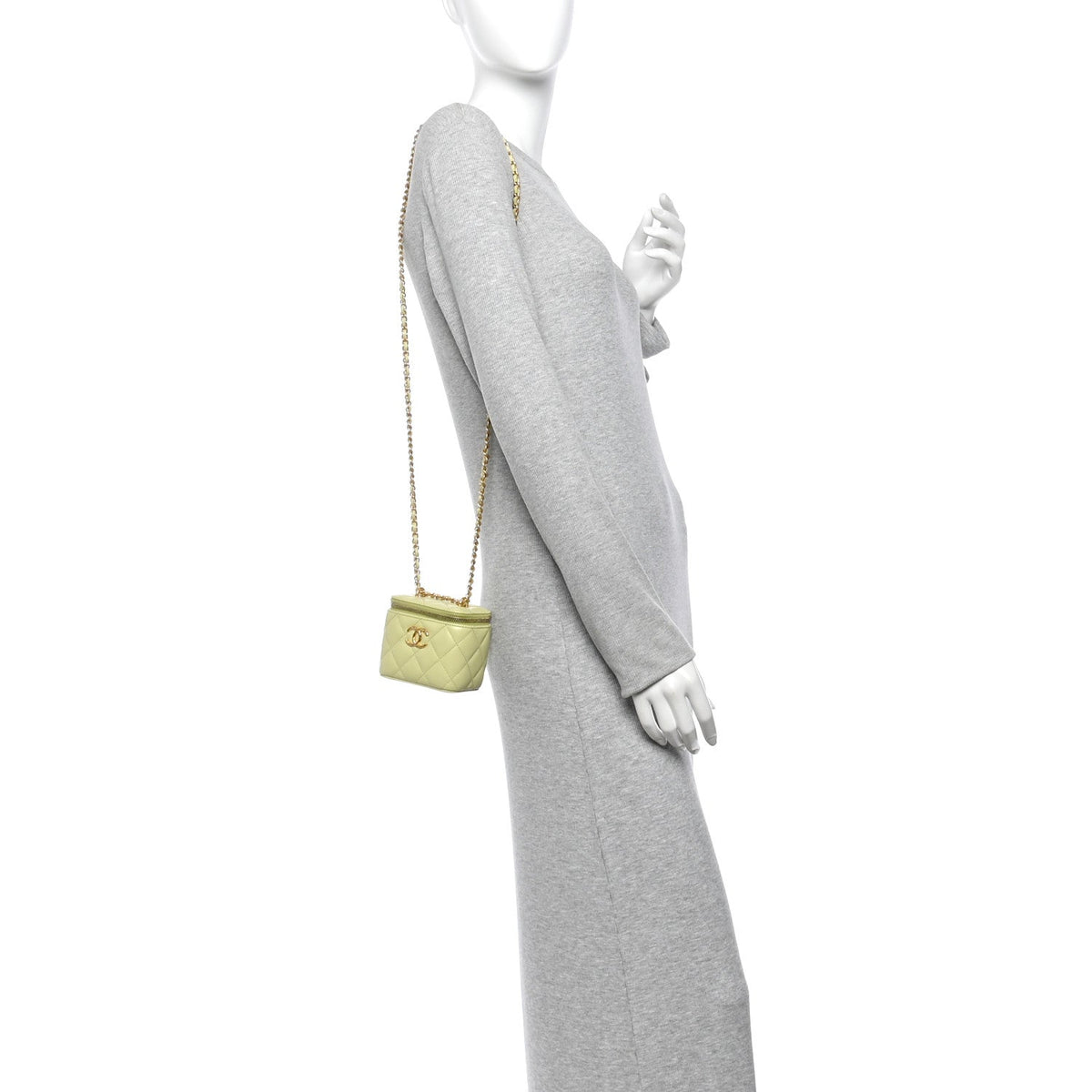 Lambskin Quilted CC Mini Vanity Case With Chain Light Green