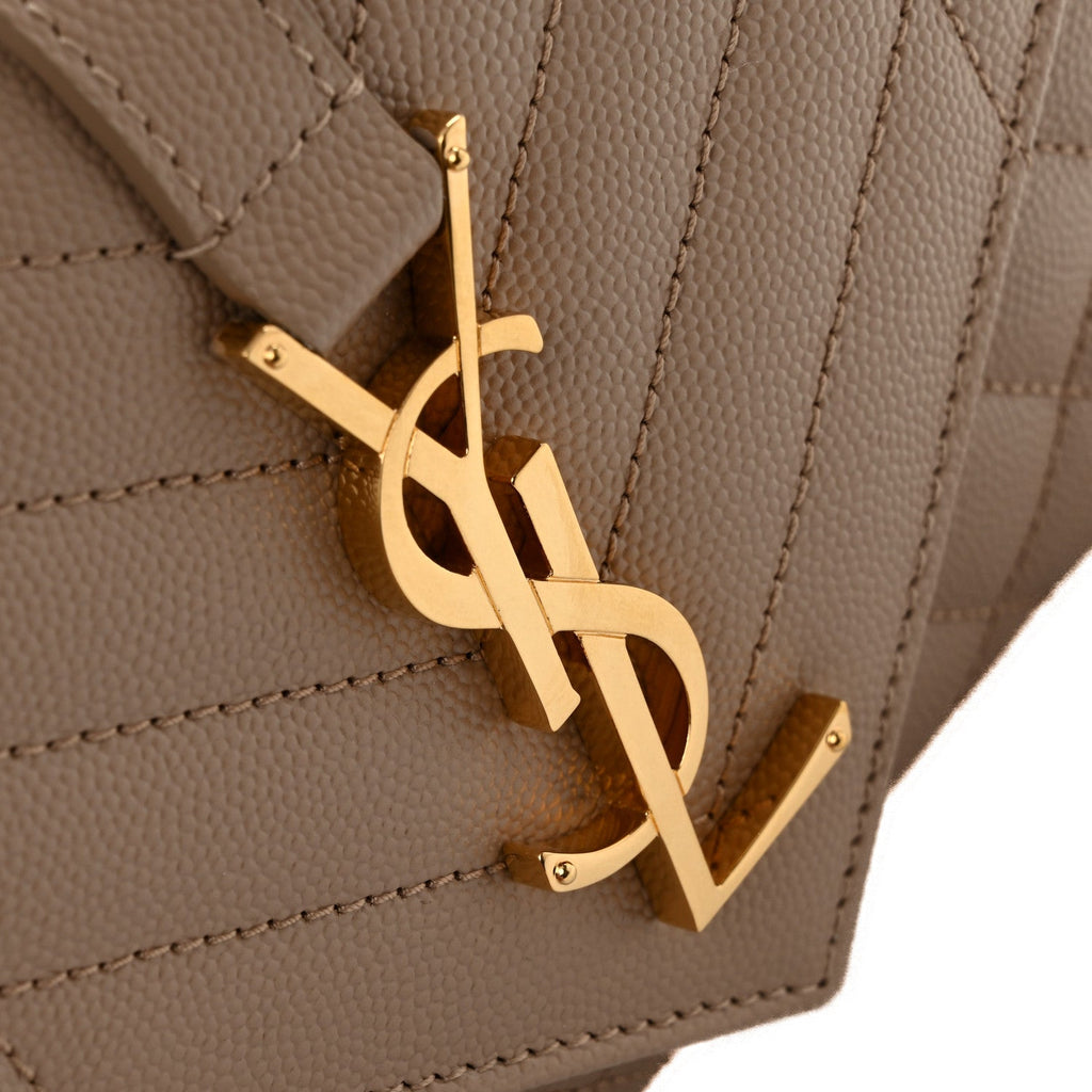 Grain De Poudre Textured Mixed Matelasse Triquilt Small Monogram Satchel Dark Beige