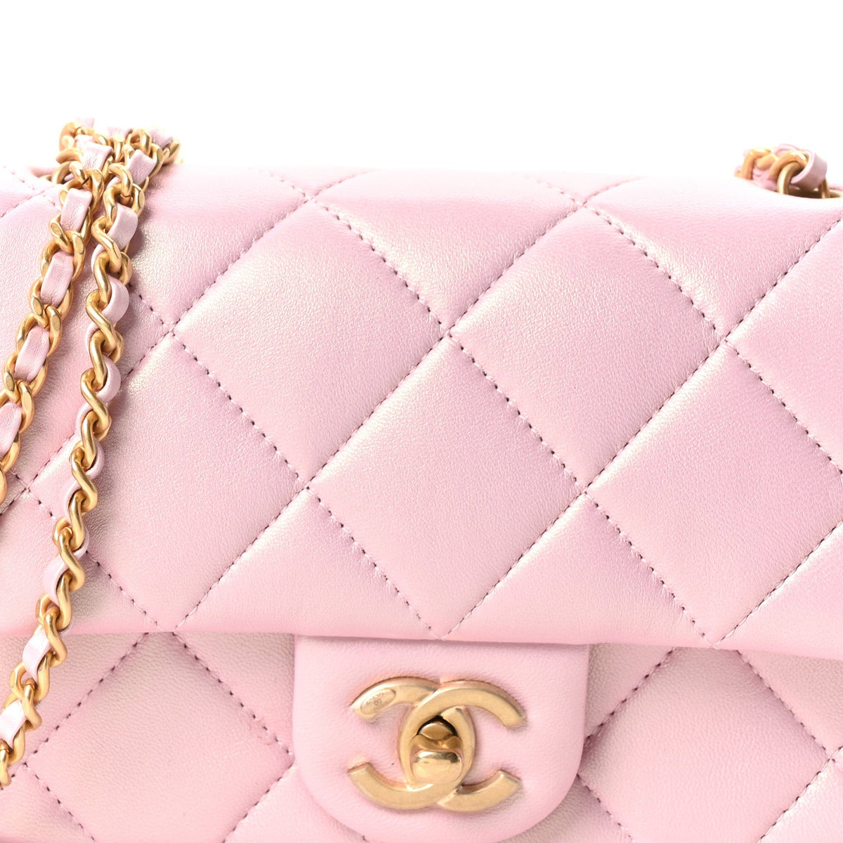 Pearly Lambskin Pearl Quilted Mini Flap Pink